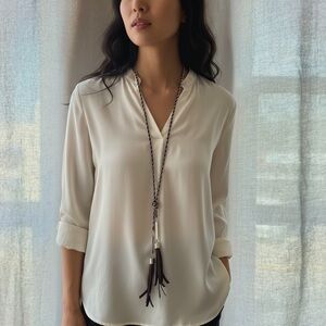 Long Tassel Pendant Necklace - Burgundy Brown Leather - Braided